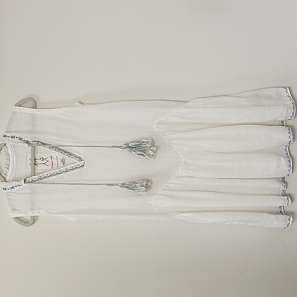Jonny Was Pete & Greta White 100% Linen Chunky Tassel Boho Drop Waist Dress XS - Picture 16 of 16